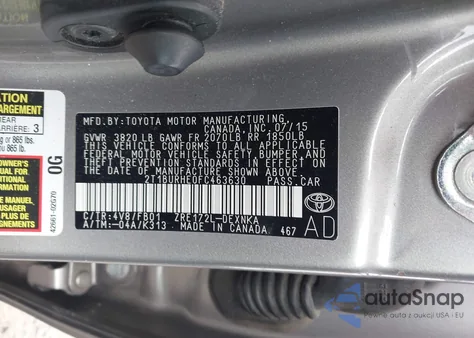 2015 Toyota Corolla Le from USA, damaged, VIN 2T1BURHE0FC463630